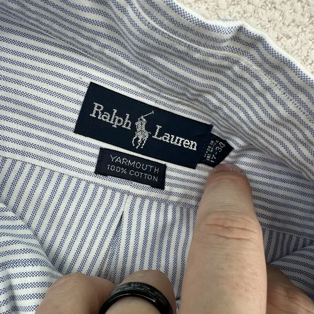 Polo Ralph Lauren YARMOUTH Mens 17 34 Stripe Short Sleeve Dress Shirt